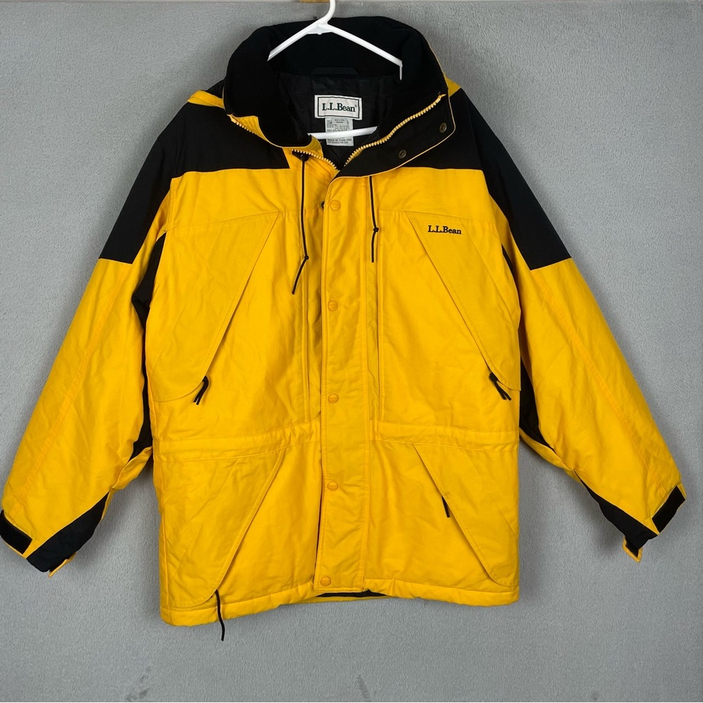 Vintage L.L.Bean Anorak Jacket Mens Size M Yellow Black Hooded Thinsulate 90s